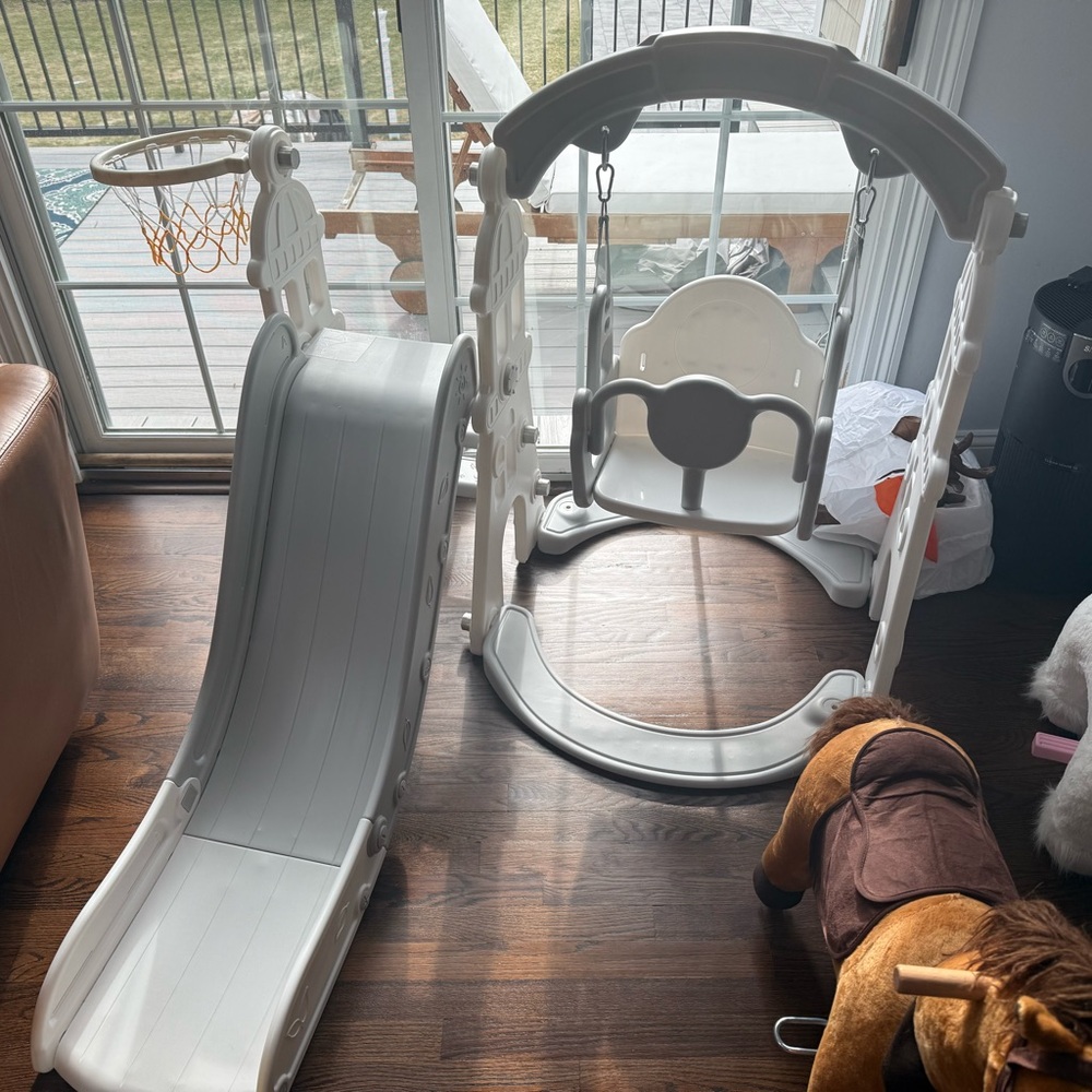 Kids 2-in-1 Slide and Swing Playset - White/Grey